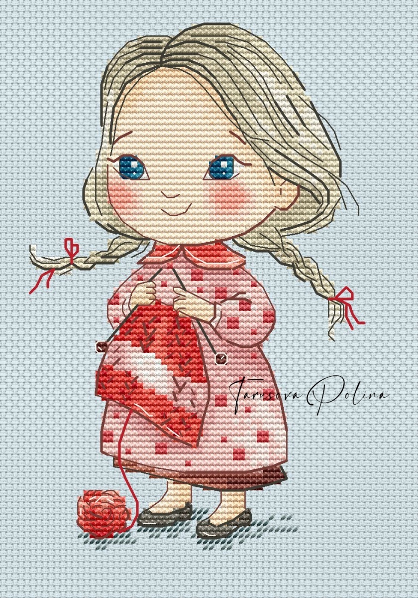 Favorite Knitting (Red) Cross Stitch Pattern фото 1