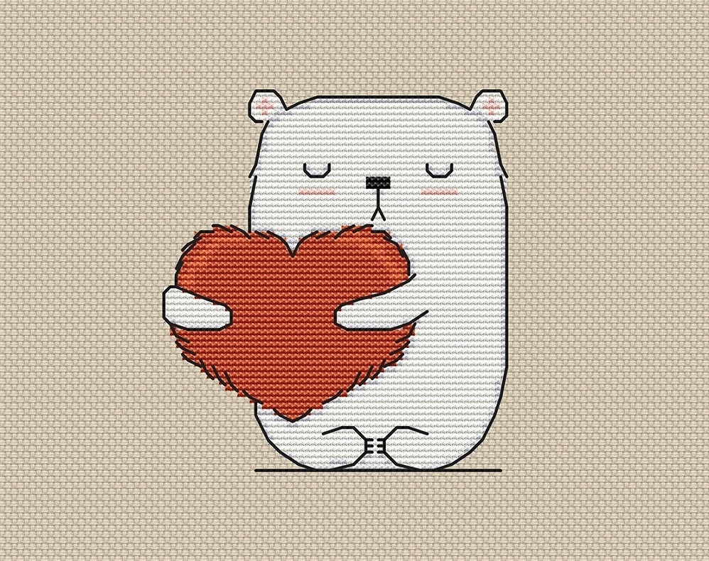 Bear with Heart Cross Stitch Pattern фото 1