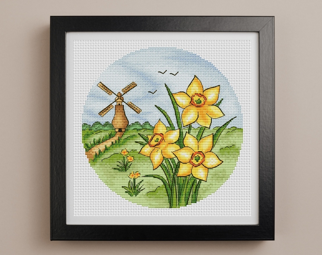 Daffodils on Field Cross Stitch Pattern фото 1