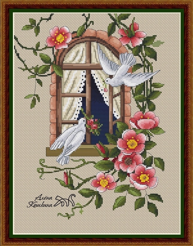 Pigeon Window Cross Stitch Pattern фото 1