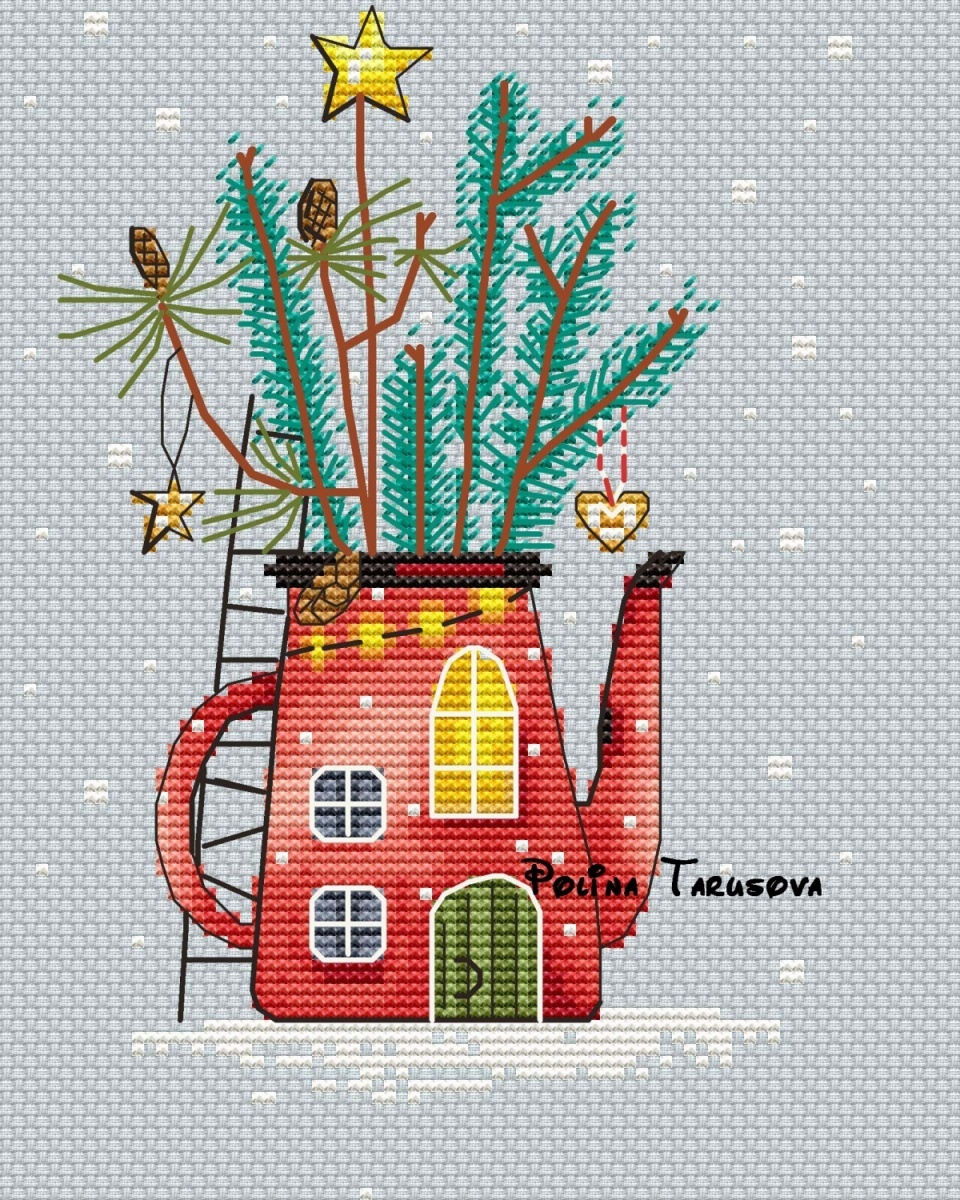 House with Spruce Branches Cross Stitch Pattern фото 1