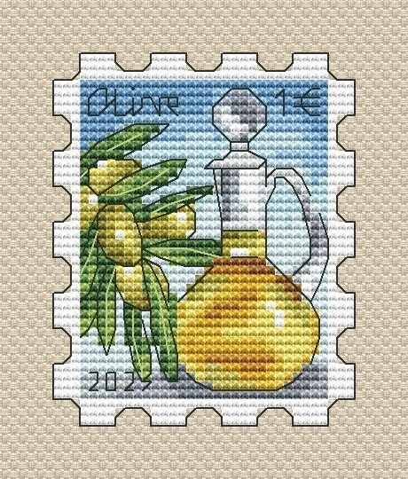 Olive Postage Stamp Cross Stitch Pattern фото 1