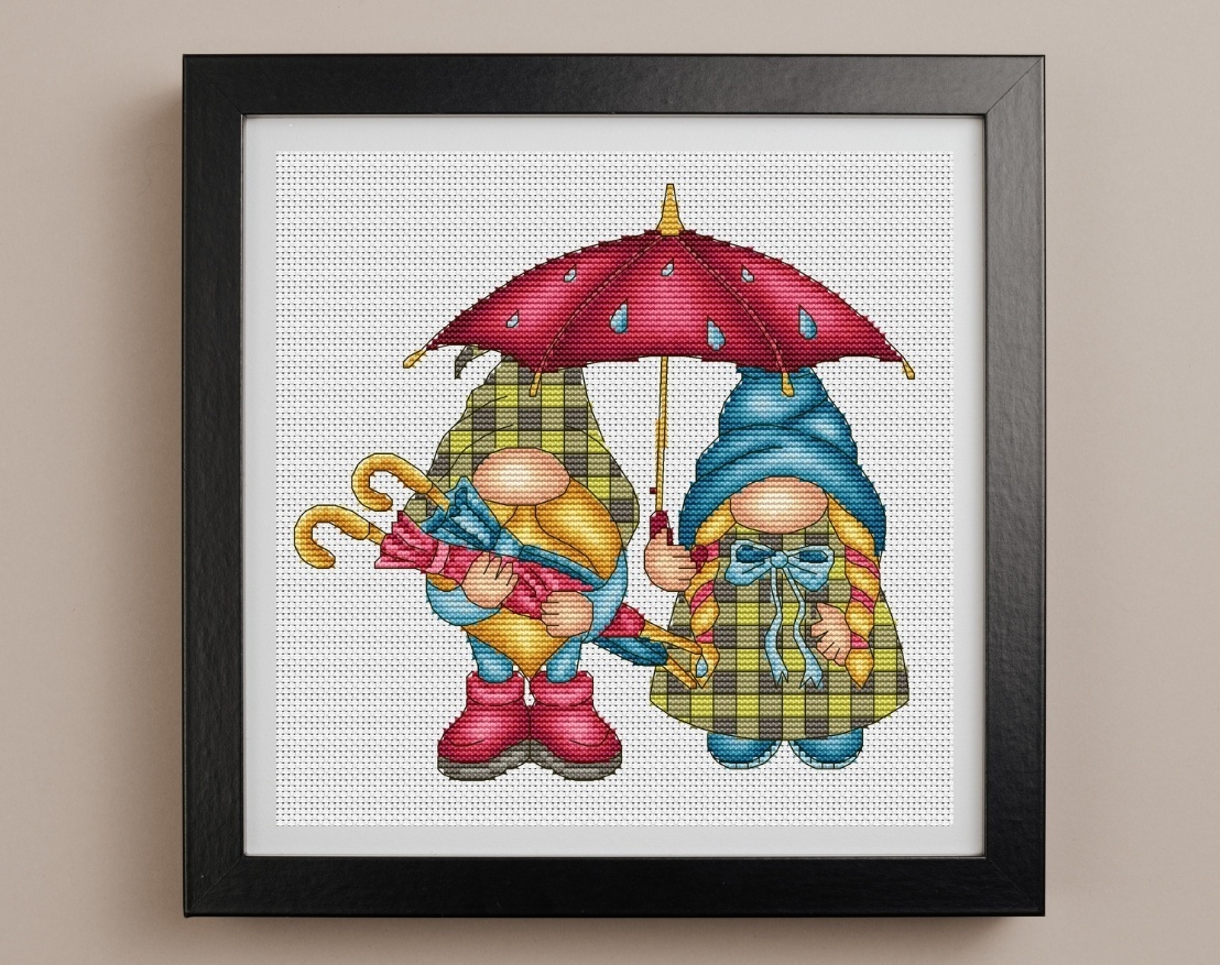 Rainy Gnomes Cross Stitch Pattern фото 2