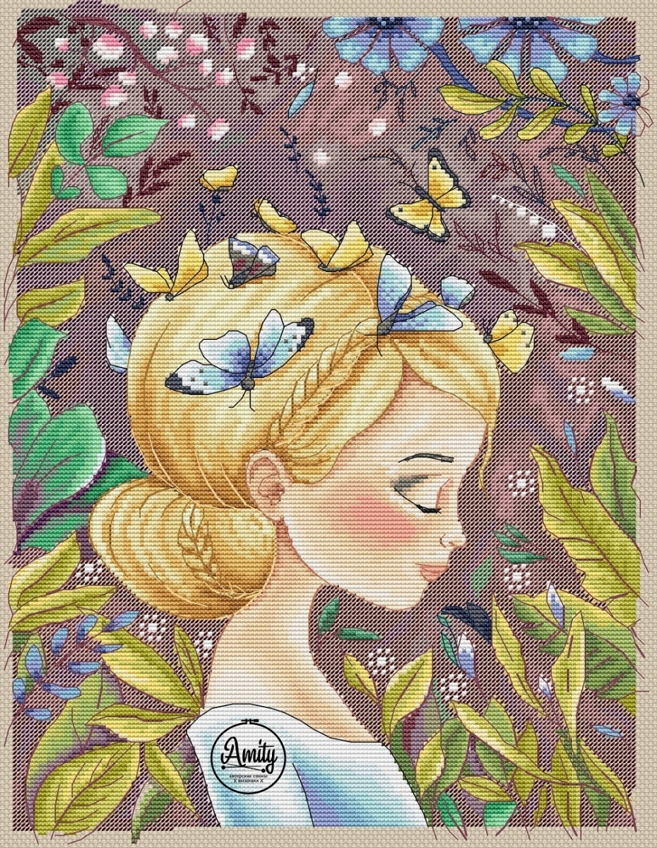 Girl with Butterflies Cross Stitch Pattern фото 1