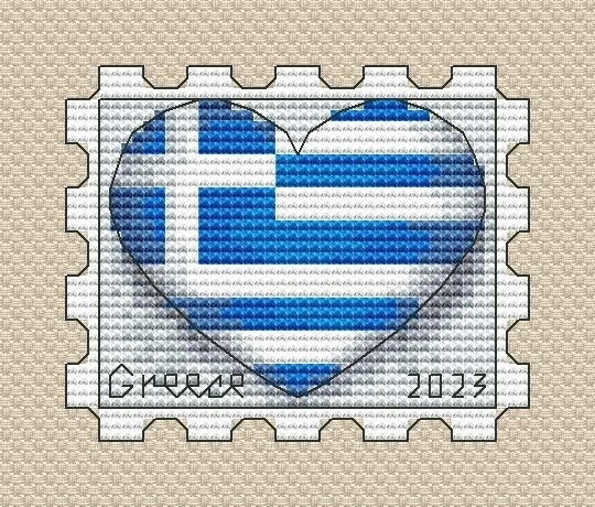 Greece Flag Postage Stamp Cross Stitch Pattern фото 1
