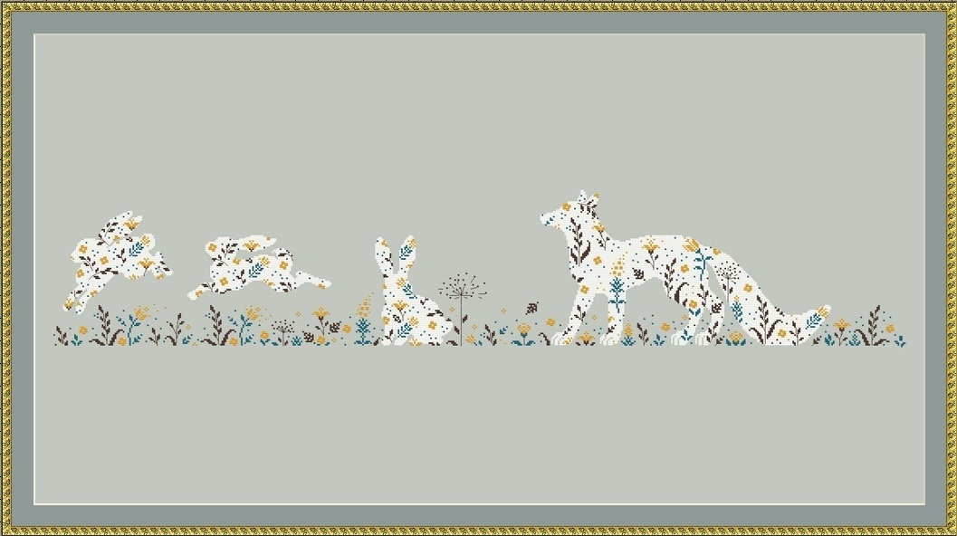 Spring is on the Doorstep. Fox and Rabbits Cross Stitch Pattern фото 2