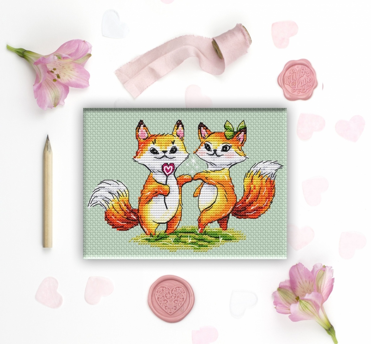 Valentine Foxes Cross Stitch Pattern фото 2