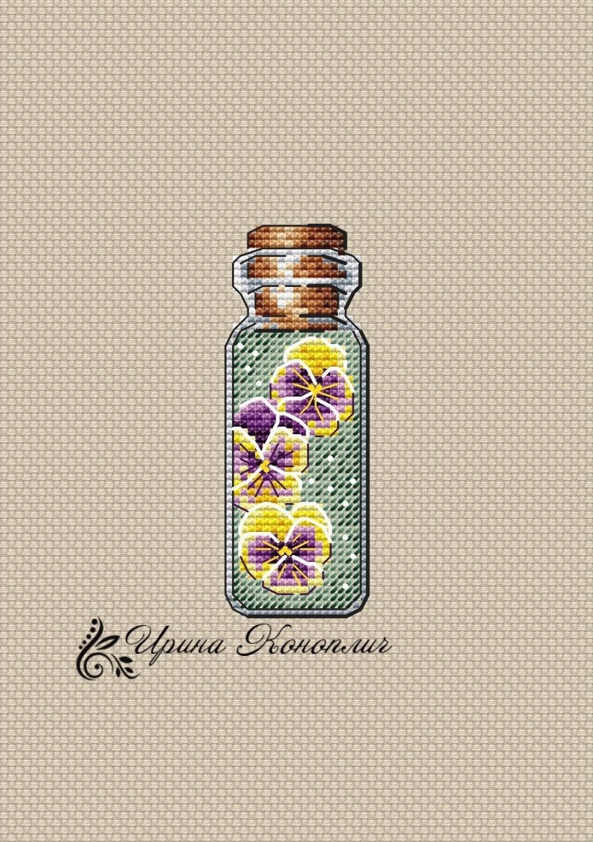 Bottles. Pansies Cross Stitch Pattern фото 1