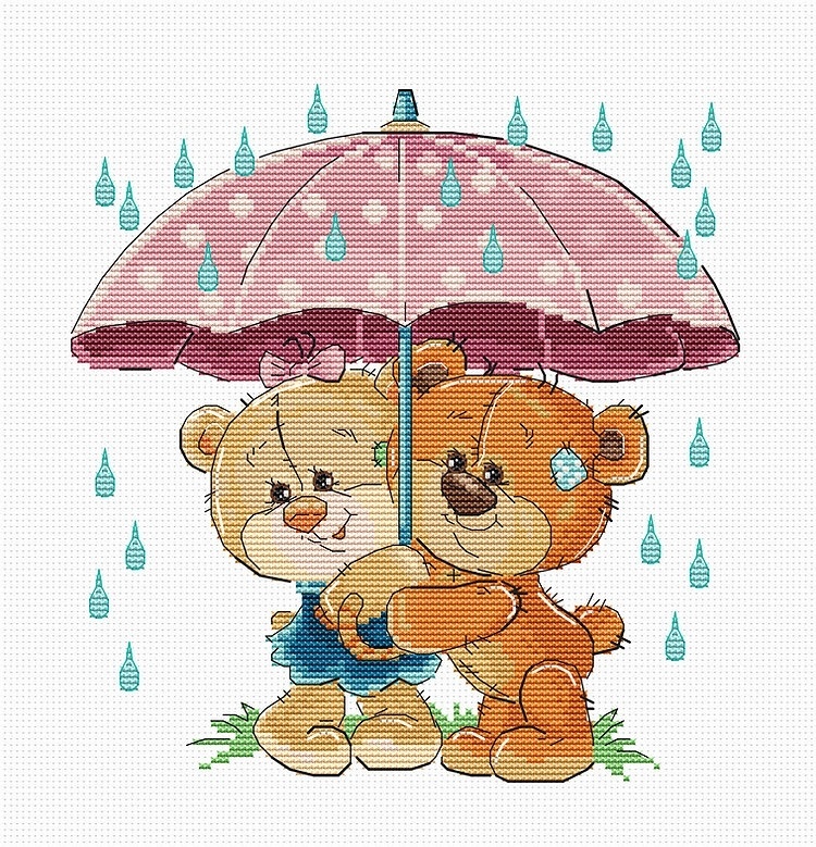 Teddy-Bears Under Umbrella Cross Stitch Kit фото 1