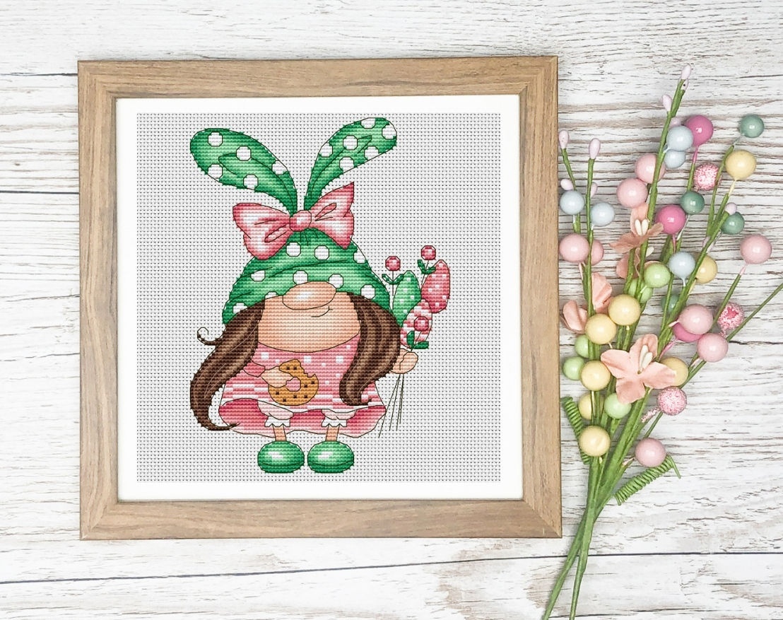 Easter Gnome Girl Cross Stitch Pattern фото 1