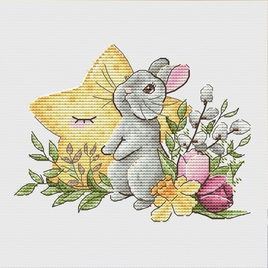 Bunny with a Star Cross Stitch Pattern фото 1