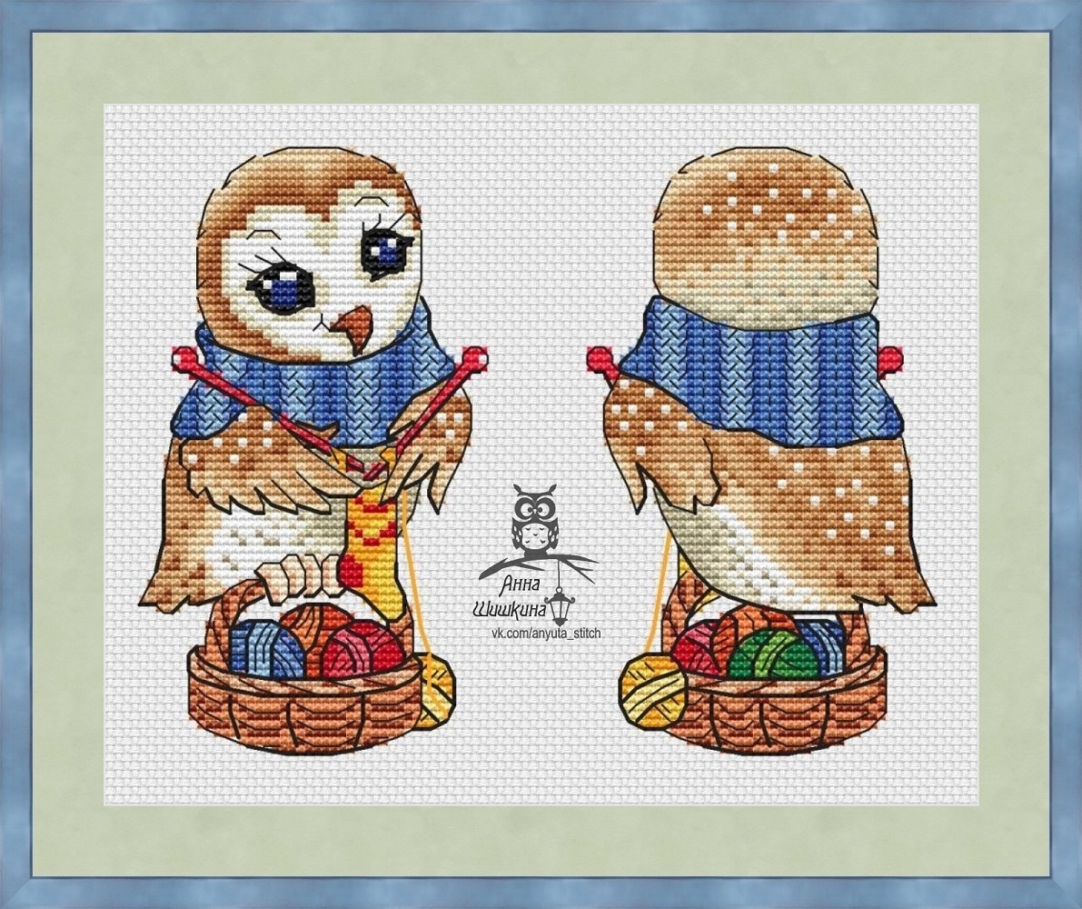 Owl the Knitter Cross Stitch Pattern фото 1