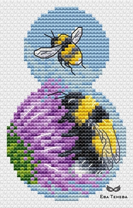 Bumblebees on Flower Cross Stitch Pattern фото 1