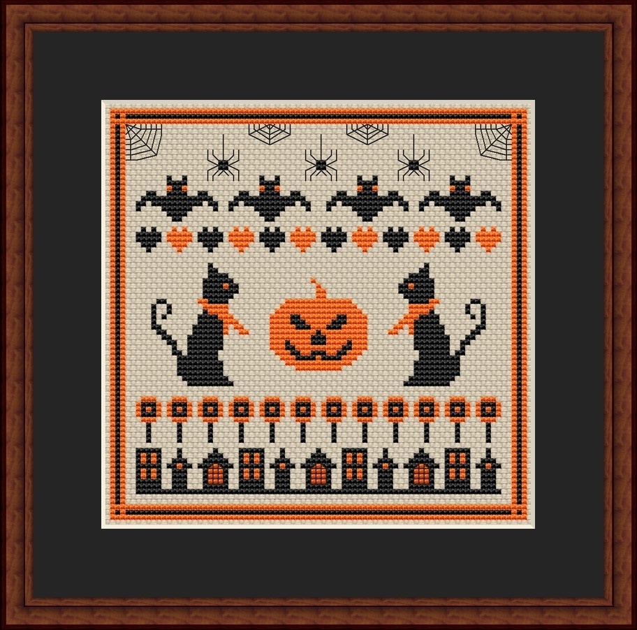 Halloween Primitive Cross Stitch Pattern фото 1