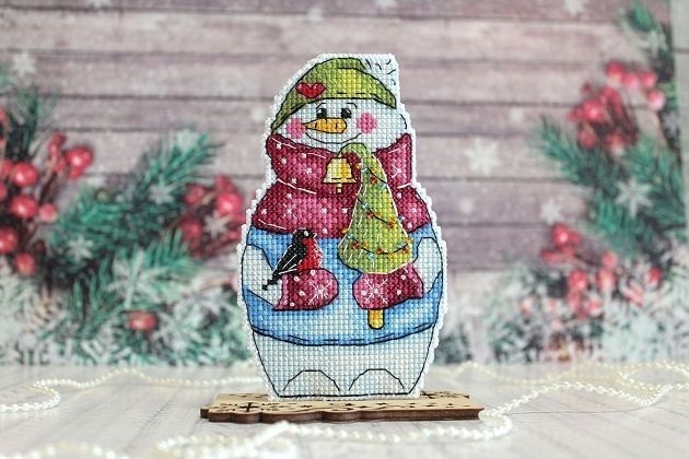 Snowman with Christmas Tree Cross Stitch Kit фото 2