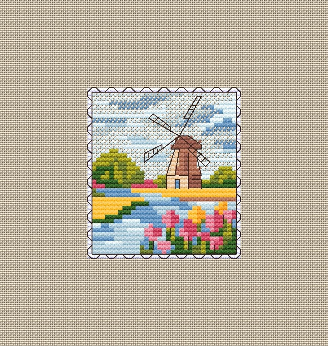 Mill Postage Stamp. Mini Stamp Series Cross Stitch Pattern фото 2