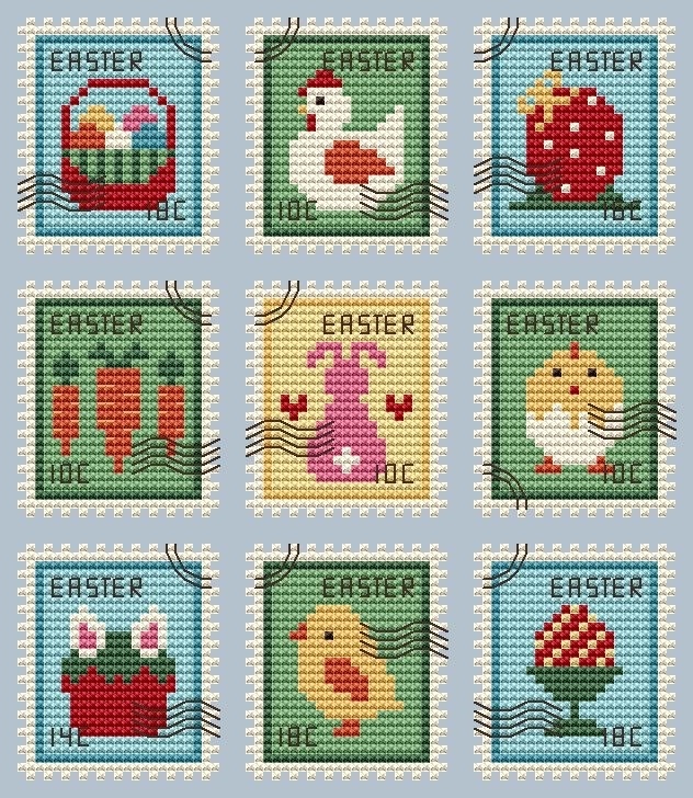 Easter Postage Stamps Cross Stitch Pattern фото 1