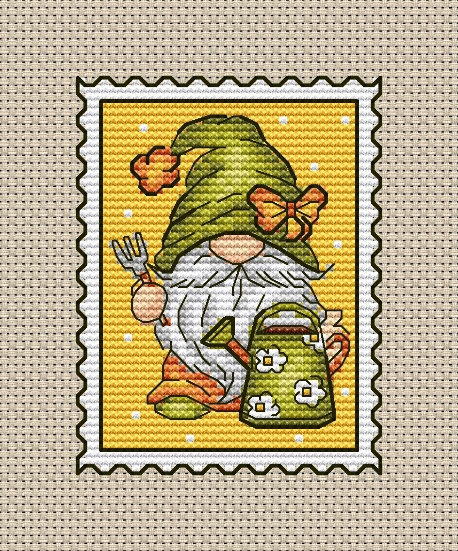 Garden Gnome Postage Stamp Cross Stitch Pattern фото 1