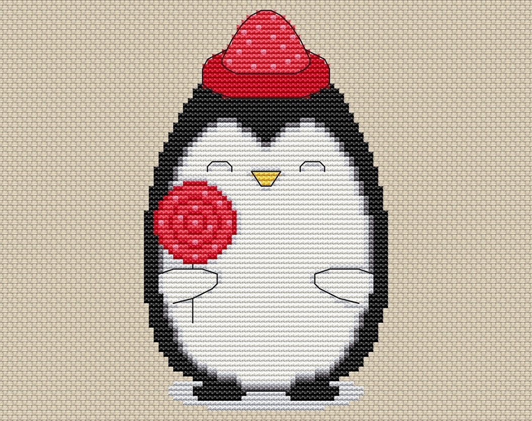 Penguin with Candy Cross Stitch Pattern фото 1