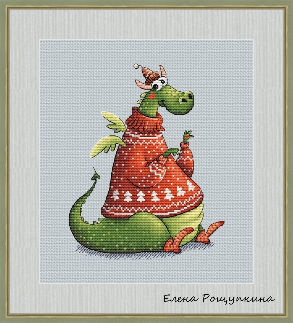 Dragon in Sweater Cross Stitch Pattern фото 1