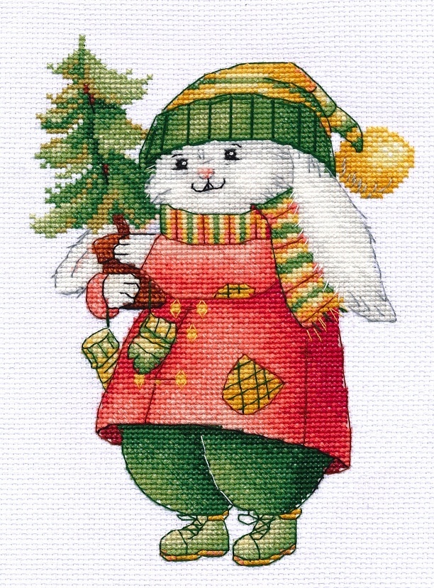 Bunny with a Christmas Tree Cross Stitch Kit  фото 1