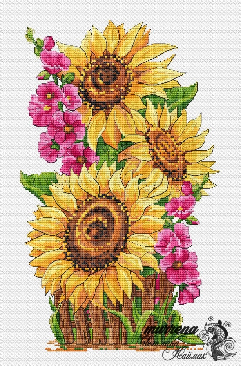 Sunny Sunflowers Cross Stitch Pattern фото 1