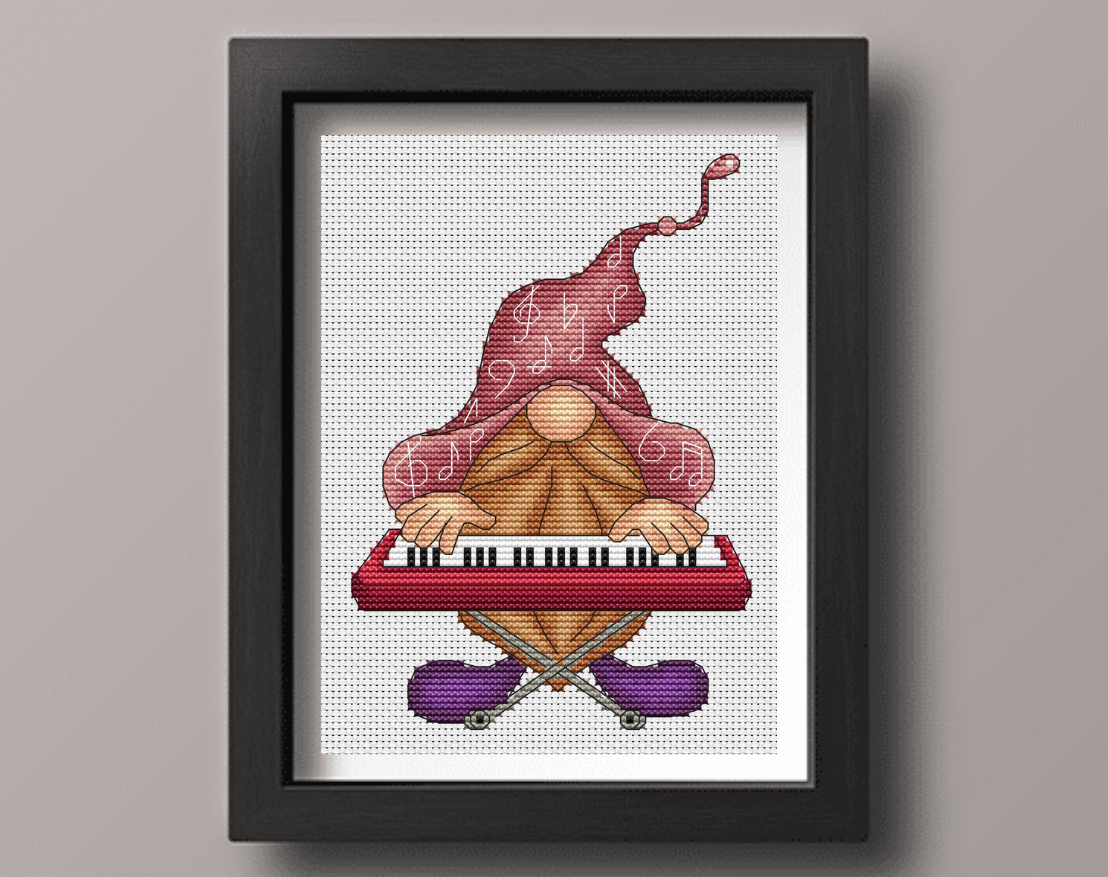 Gnome Keyboardist Cross Stitch Pattern фото 2