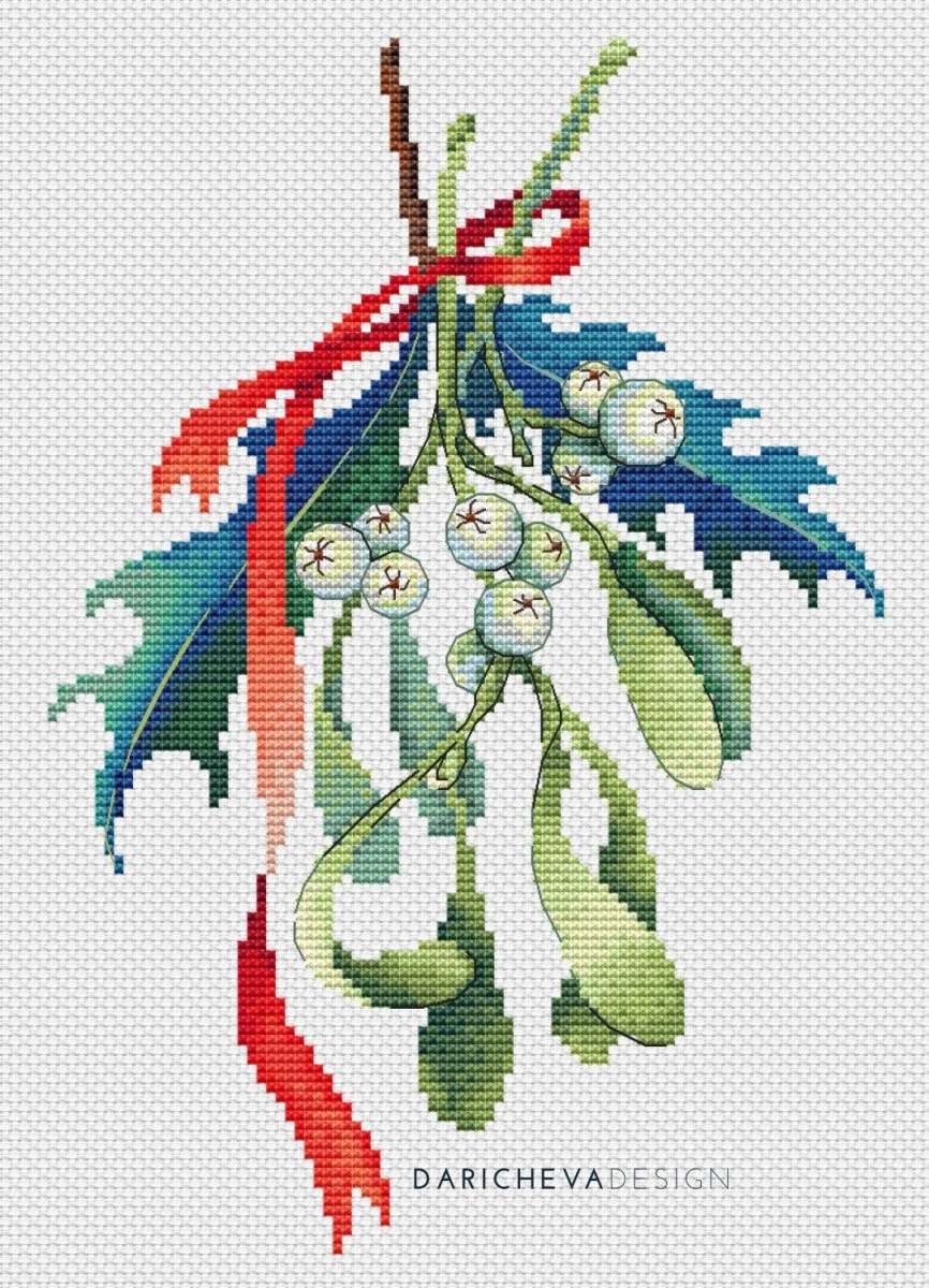Christmas Mistletoe Cross Stitch Pattern фото 1