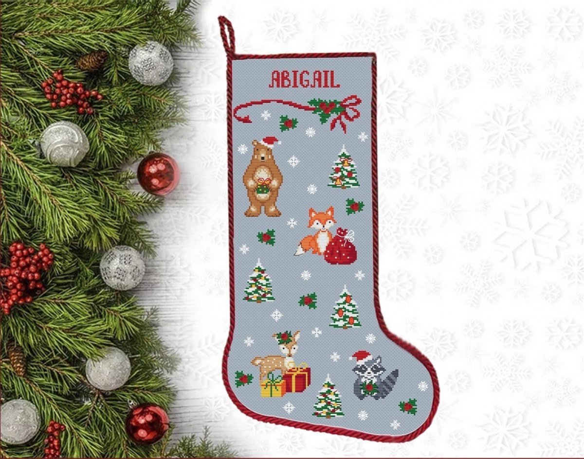 Christmas Stocking. Woodland Cross Stitch Pattern фото 1