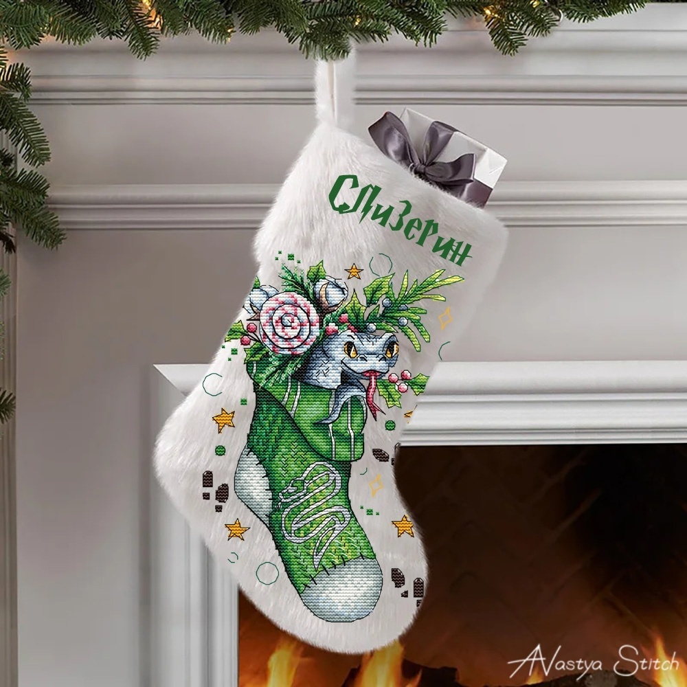 Christmas Socks. Slytherin Cross Stitch Pattern фото 2