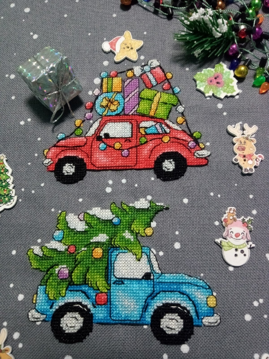 Car with a Christmas Tree Cross Stitch Pattern фото 3