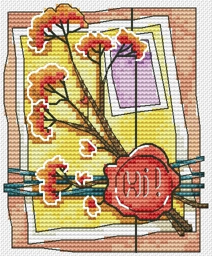 Postcard with Flowers Cross Stitch Pattern фото 1