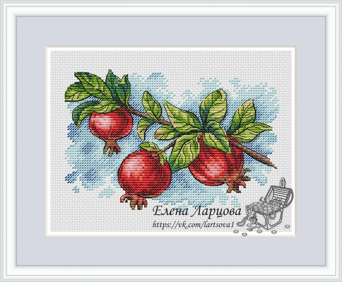 Pomegranate Sprig Cross Stitch Pattern фото 1