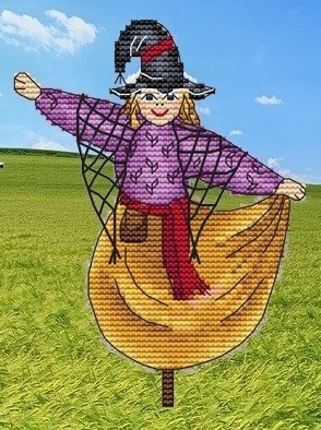 Witch Scarecrow Cross Stitch Pattern фото 1