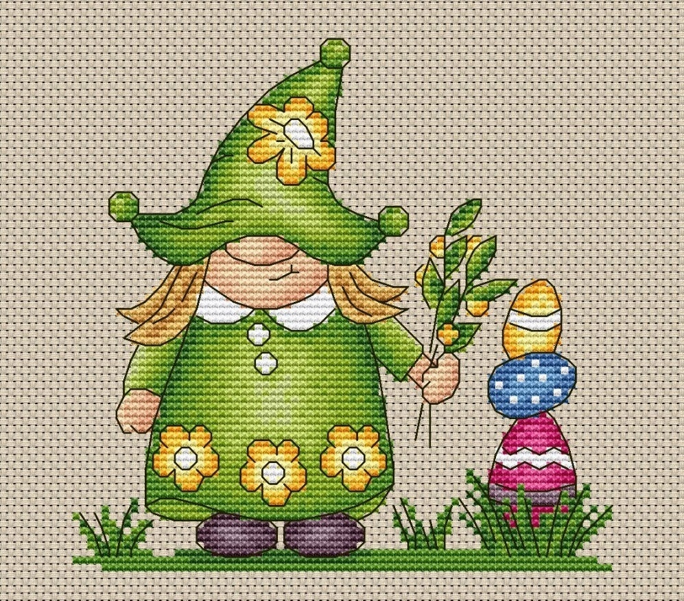 Easter Girl Gnome Cross Stitch Pattern фото 1