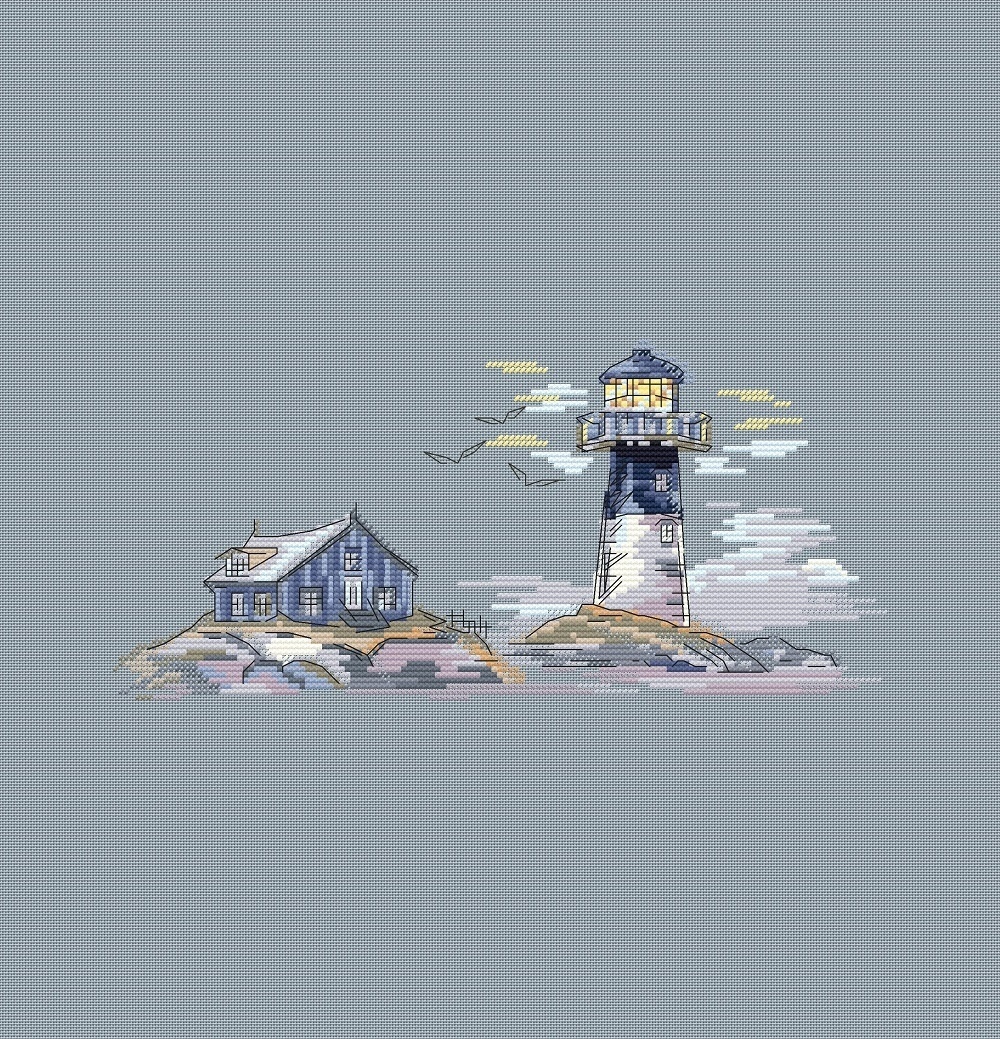 Lighthouse Watercolor Cross Stitch Pattern фото 3