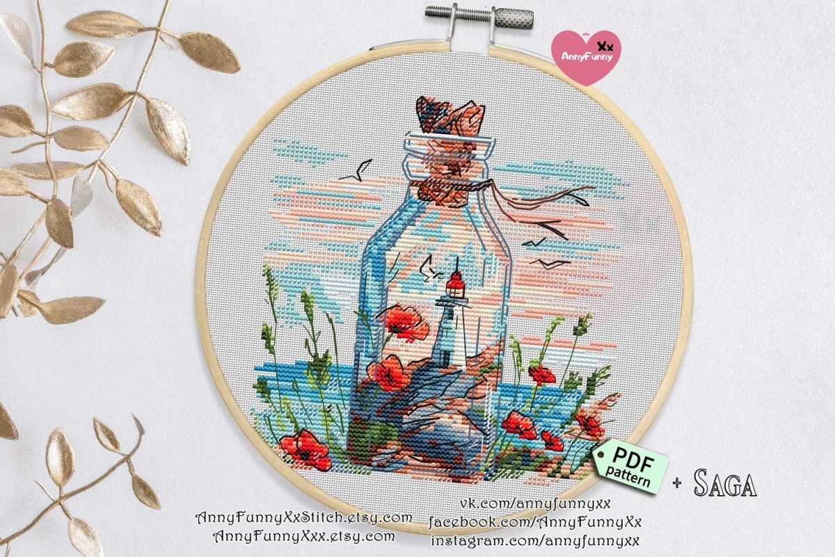 Lighthouses in Bottles. Poppies Cross Stitch Pattern фото 6