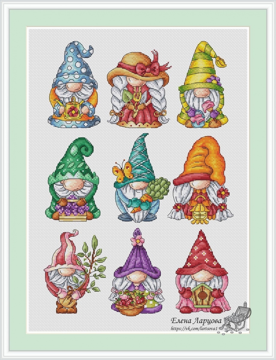 Gnomes Gardeners Cross Stitch Pattern фото 1