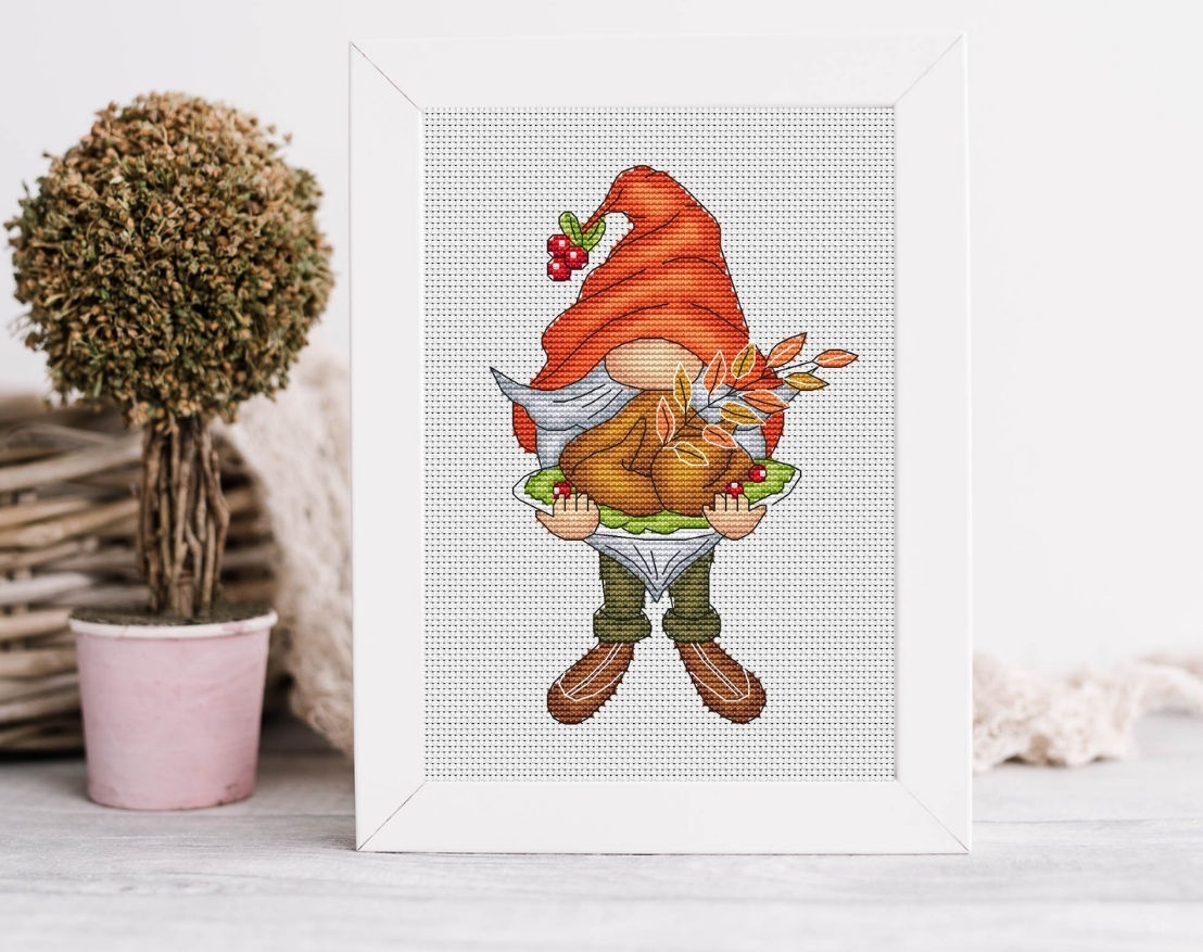 Thanksgiving Gnome Cross Stitch Pattern фото 1