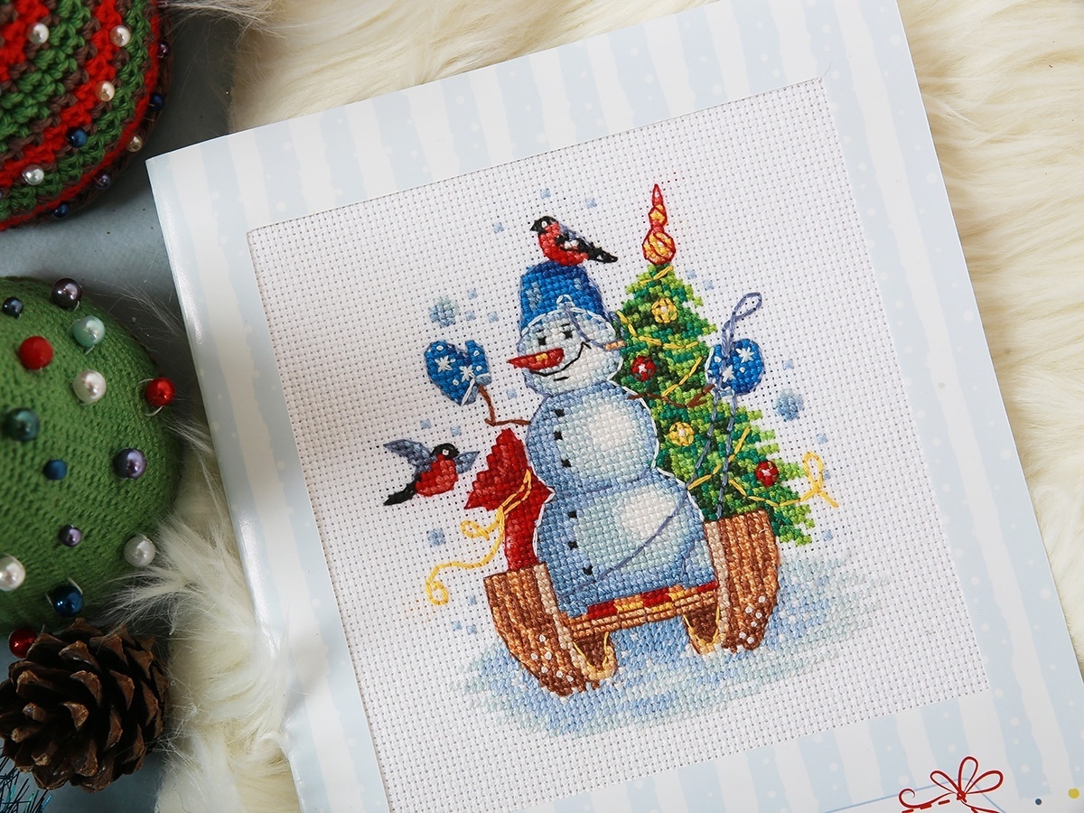 Postcard. Holiday Snowman Cross Stitch Kit фото 4