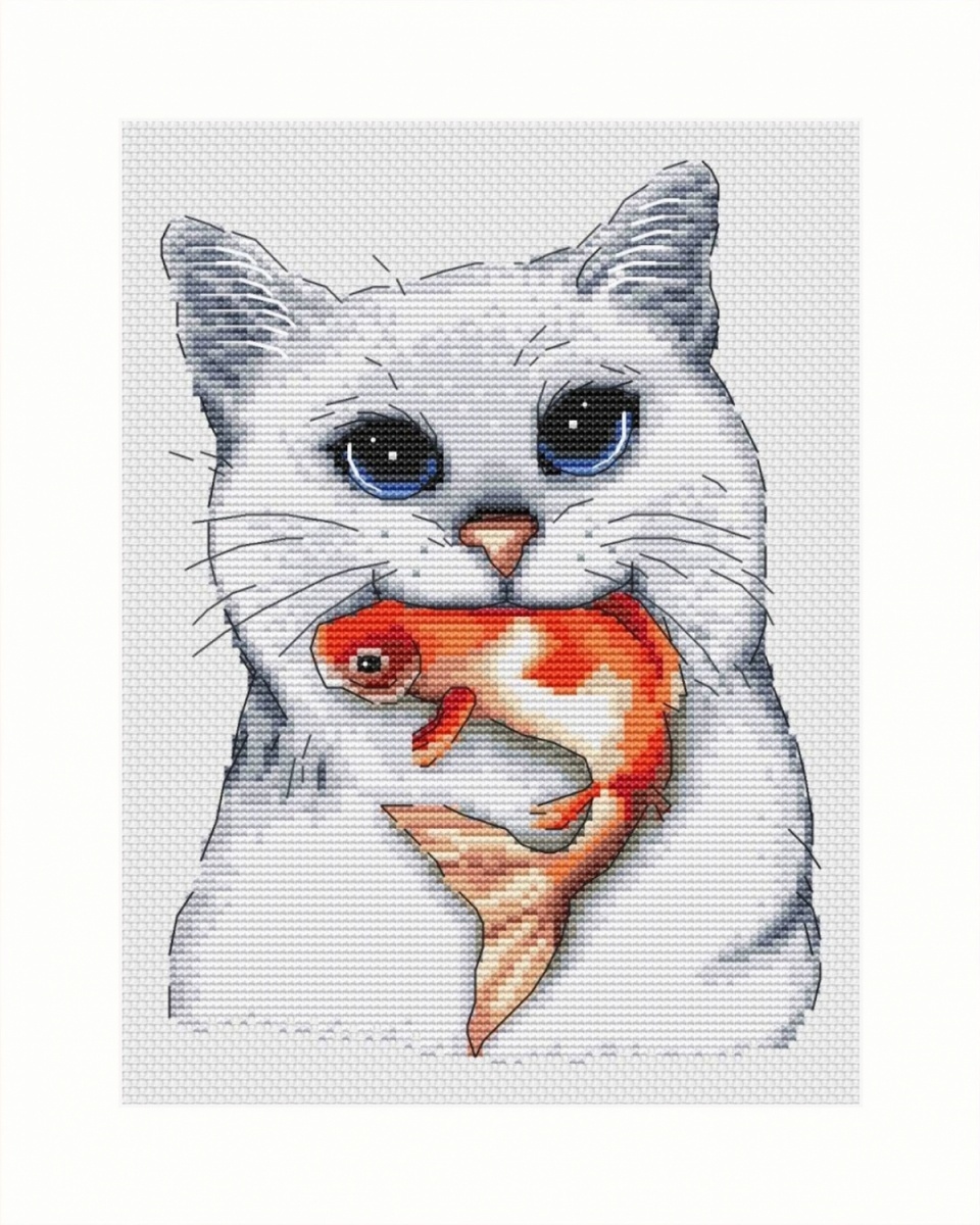 Cat with Fish 2 Cross Stitch Pattern фото 1