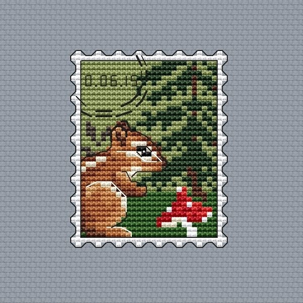 Postage Stamp. Chipmunk Cross Stitch Pattern фото 2