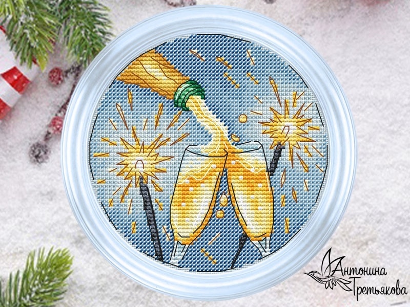 New Year's Symbols. Champagne Cross Stitch Pattern фото 1
