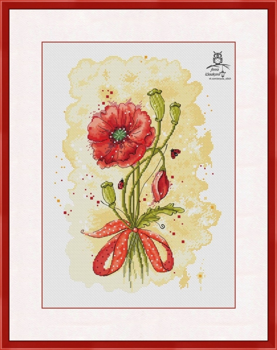 Poppies Watercolor Cross Stitch Pattern фото 1
