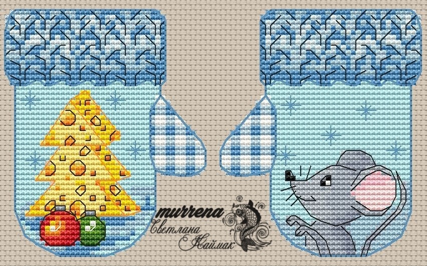 Mittens. Mouse Cross Stitch Pattern фото 2