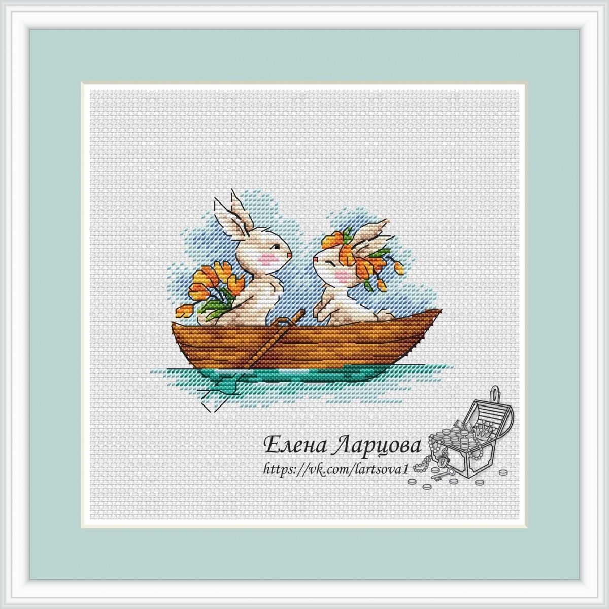 Spring Bunnies. On a Boat Cross Stitch Pattern фото 1