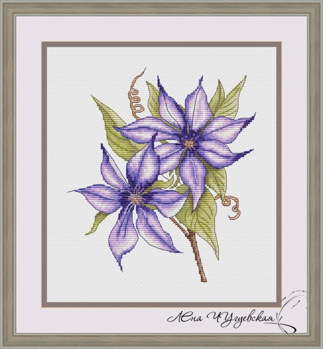 Clematis Flowers Cross Stitch Pattern фото 1