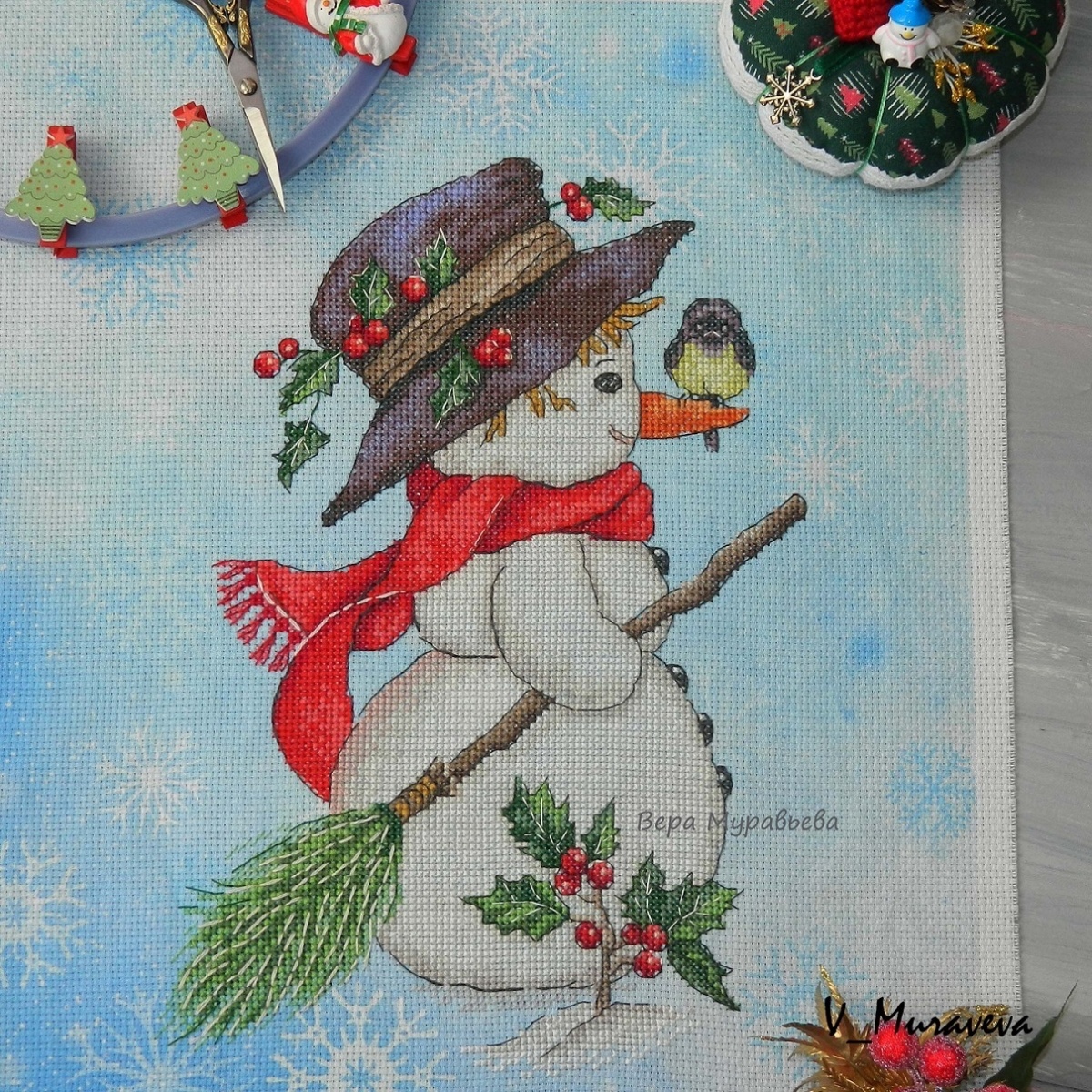Snowman and Bird Cross Stitch Chart фото 2