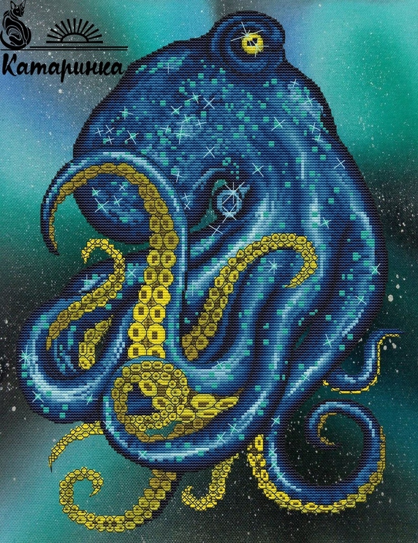 Blue Octopus Cross Stitch Pattern фото 1