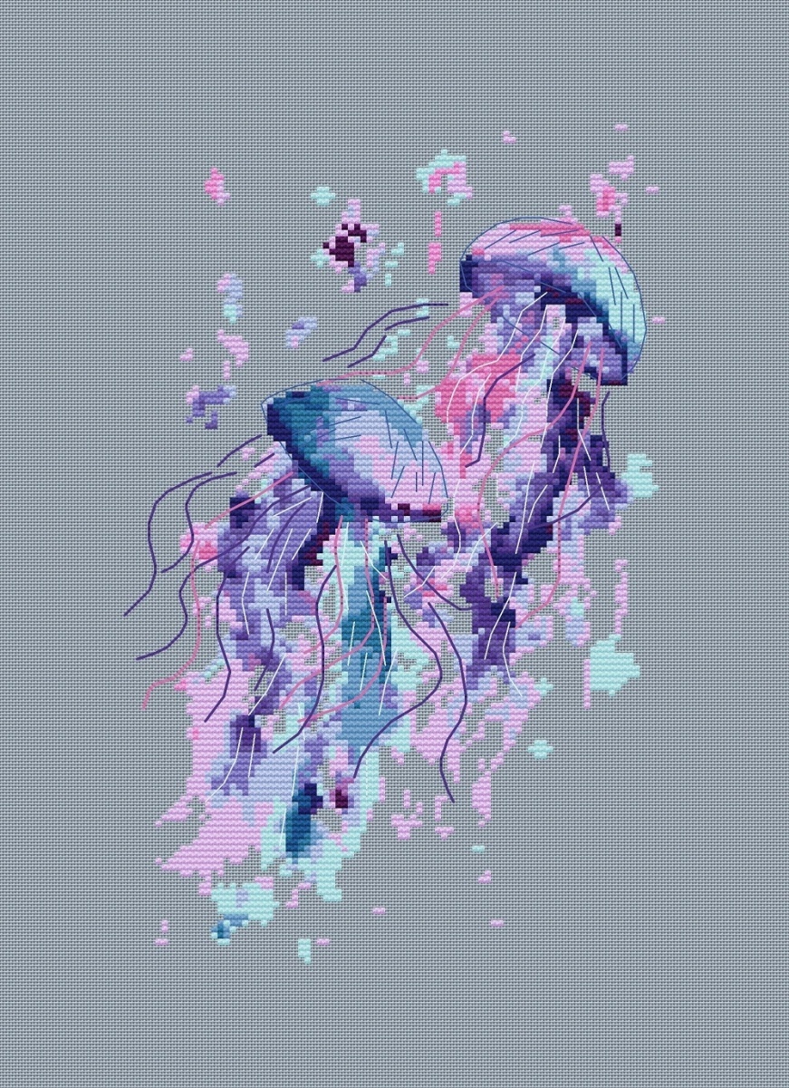Watercolor Jellyfish Cross Stitch Pattern, code AFX-114 AnnyFunnyXx ...